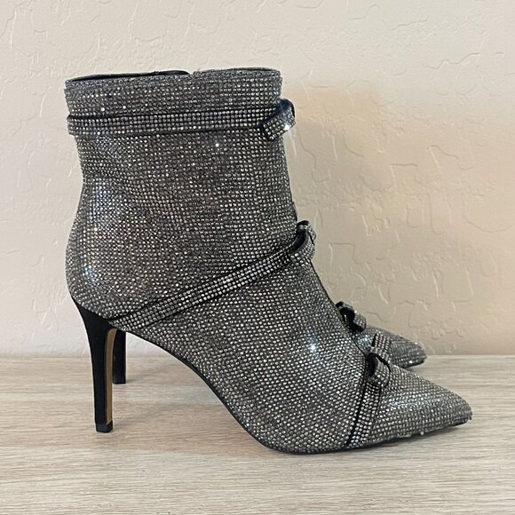 New INC International Concepts 6 Isaura Bootie Boots Pewter Crystals Bow Bling - Picture 6 of 14